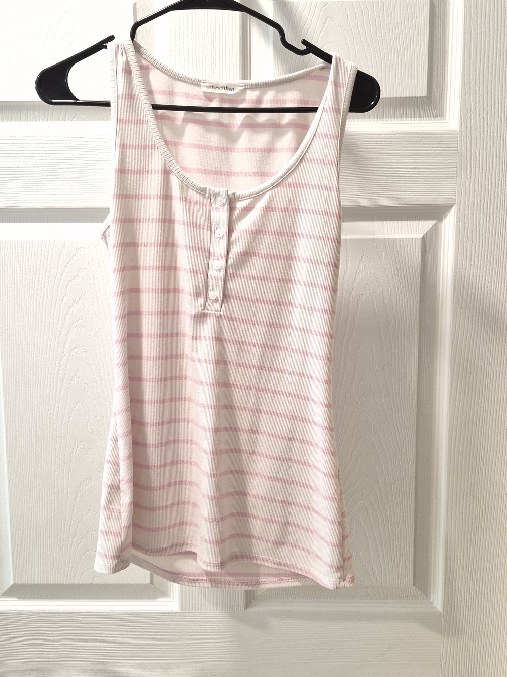 Women’s Pink & White Striped Henley Tank Top